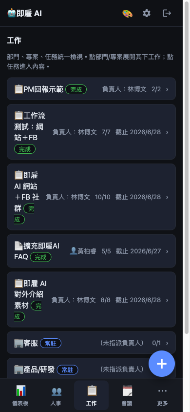 部門專案任務總覽畫面